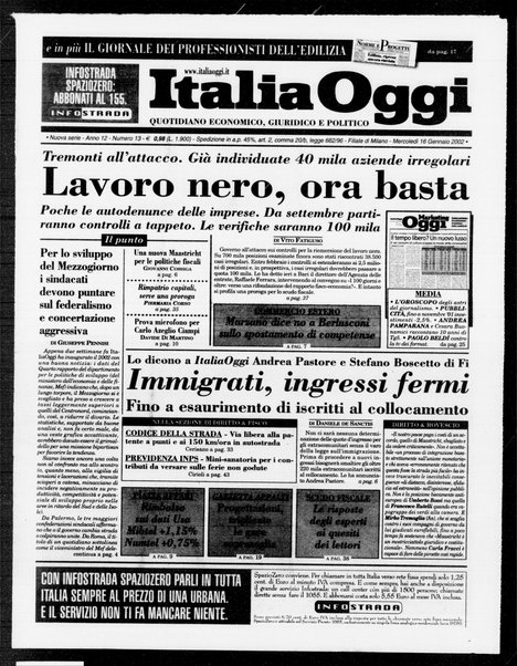 Italia oggi : quotidiano di economia finanza e politica